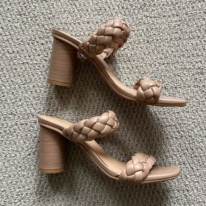 Braided nude block heels